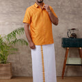 Men Matching Jari Border Dhoti & Half Sleeves Shirt Set Yellow VB2