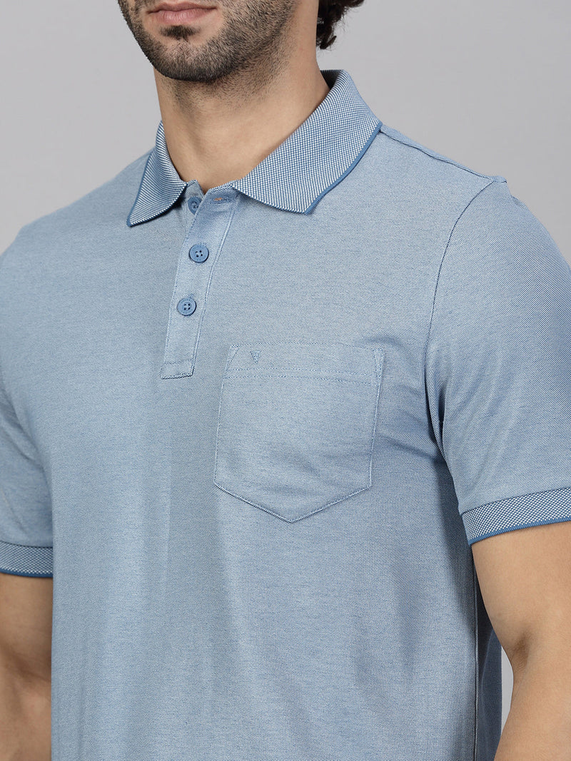 Men's Cotton Rich Pique Polo Denim Blue