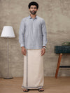 Men Grey Cotton Rich Shirt and Tissue Dhoti Set SMC8