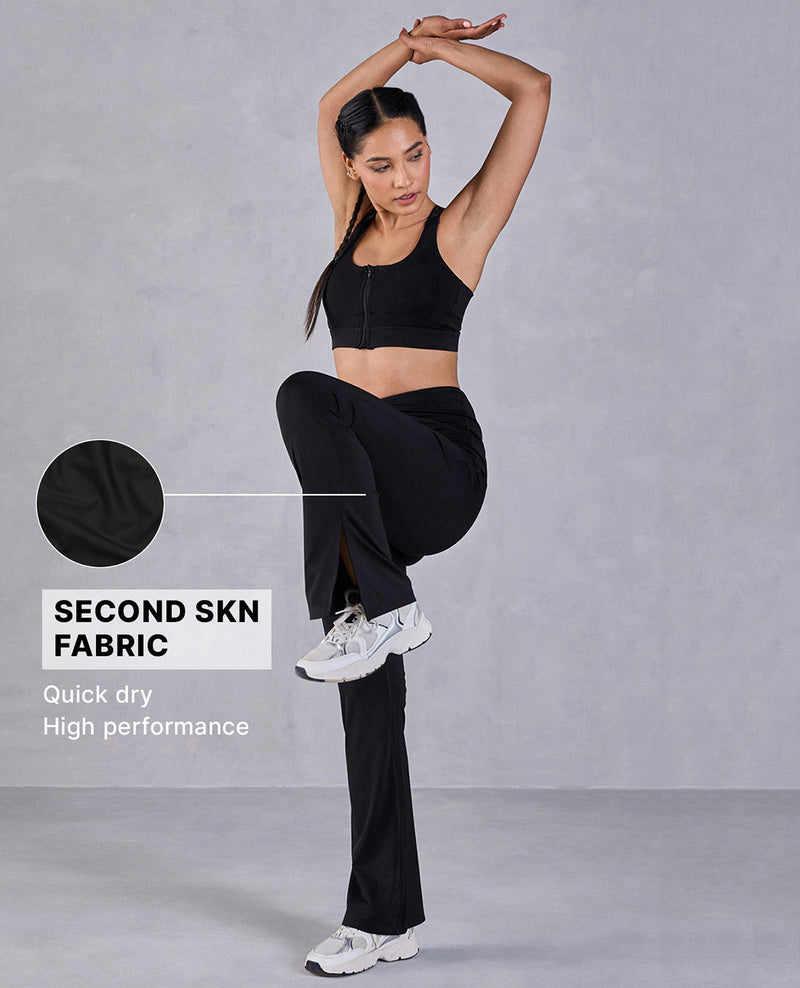 Criss Cross Flare Pants in Sculpting Stretch Kica SKN Fabric Black