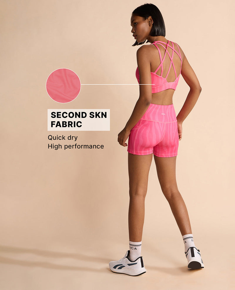 Fashionable Strappy Sports Bra with Removable Pads Animal Print Pink