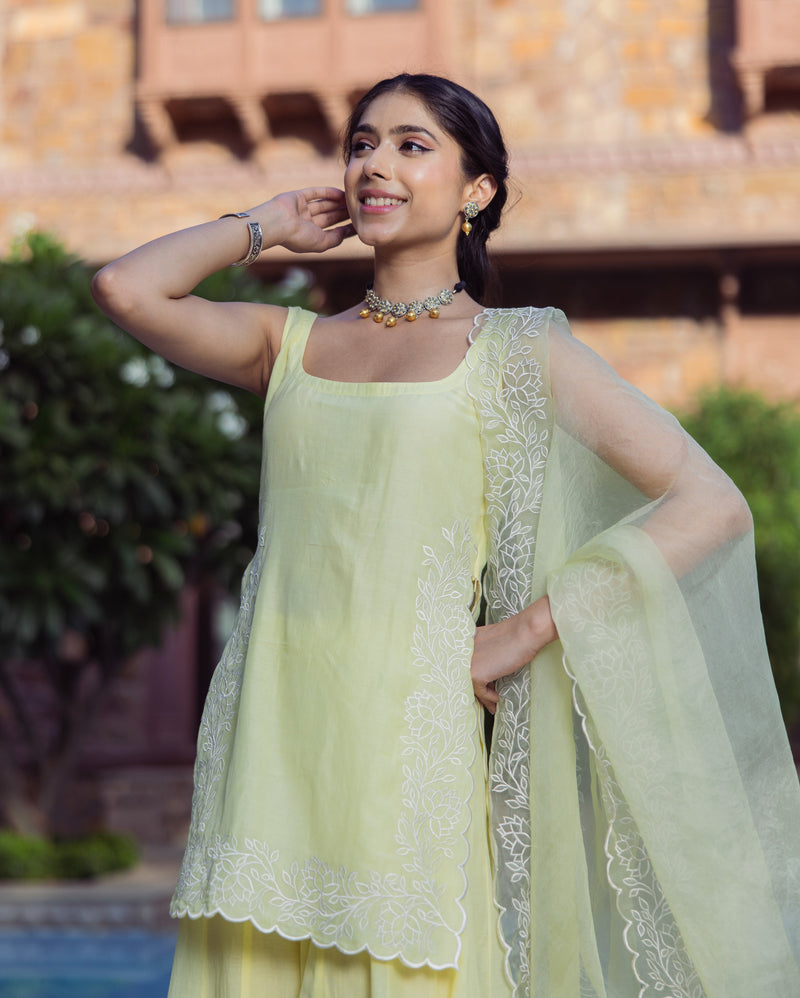 Nazakat Yellow Embroidered Cotton Sharara Set