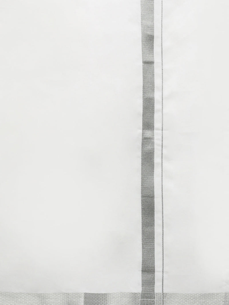 Men 100% Cotton Single Layer White Dhoti with 1/2" Jari Border Silver Storm