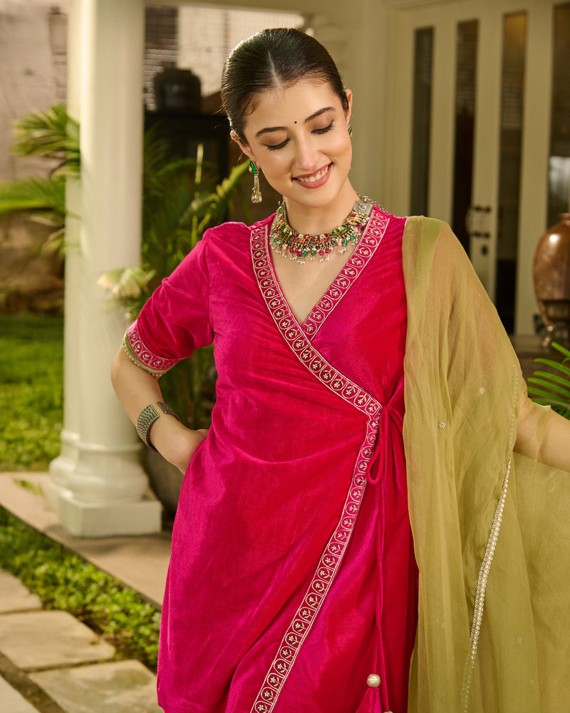 Lakshya Pink Embroidered Velvet Sharara Set