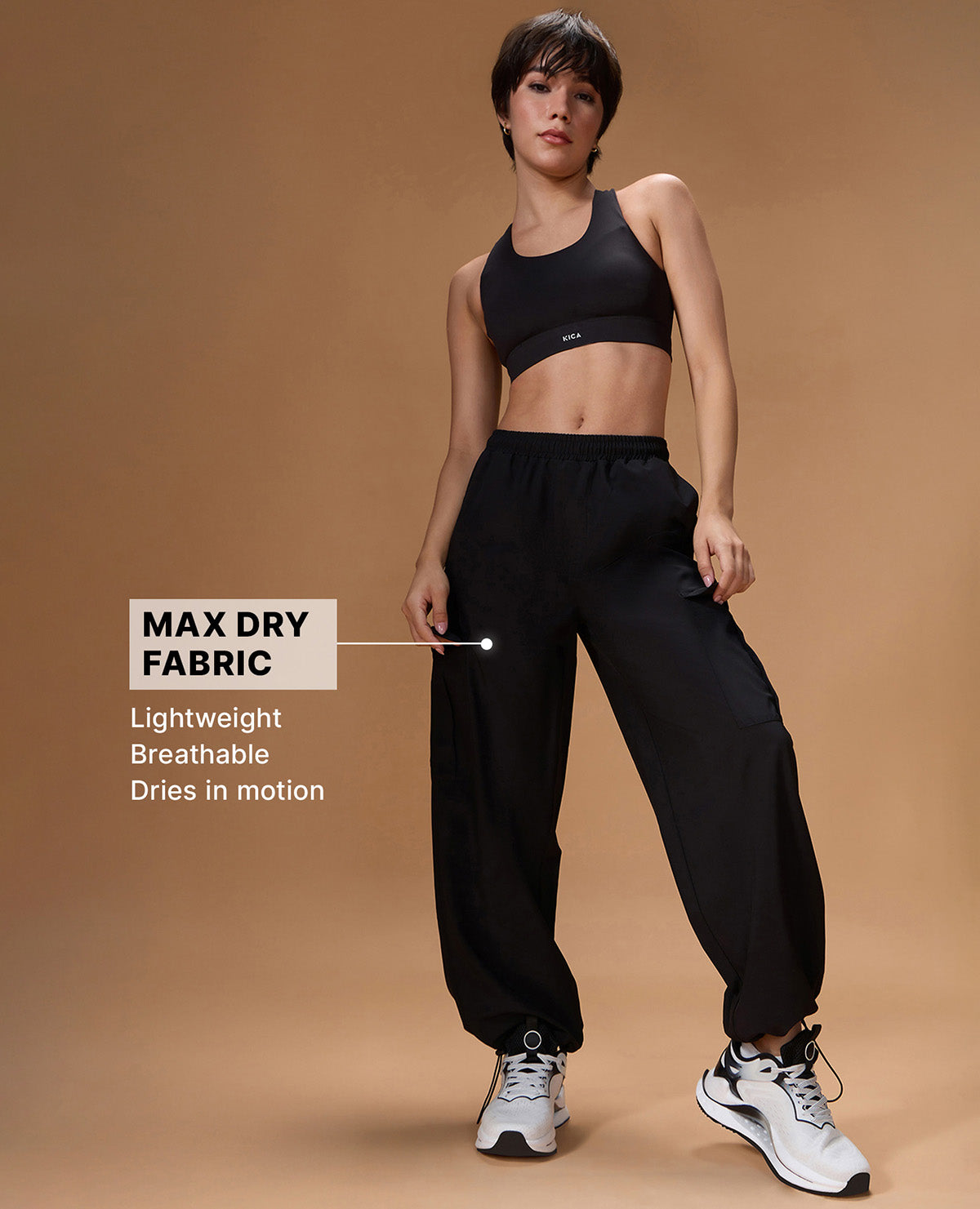 Kica High Waist Cargo Pants in Quick Dry Performance Fabric Black