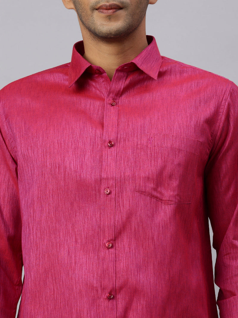 Men Magenta Matching Border Dhoti & Full Sleeves Shirt Set CV2