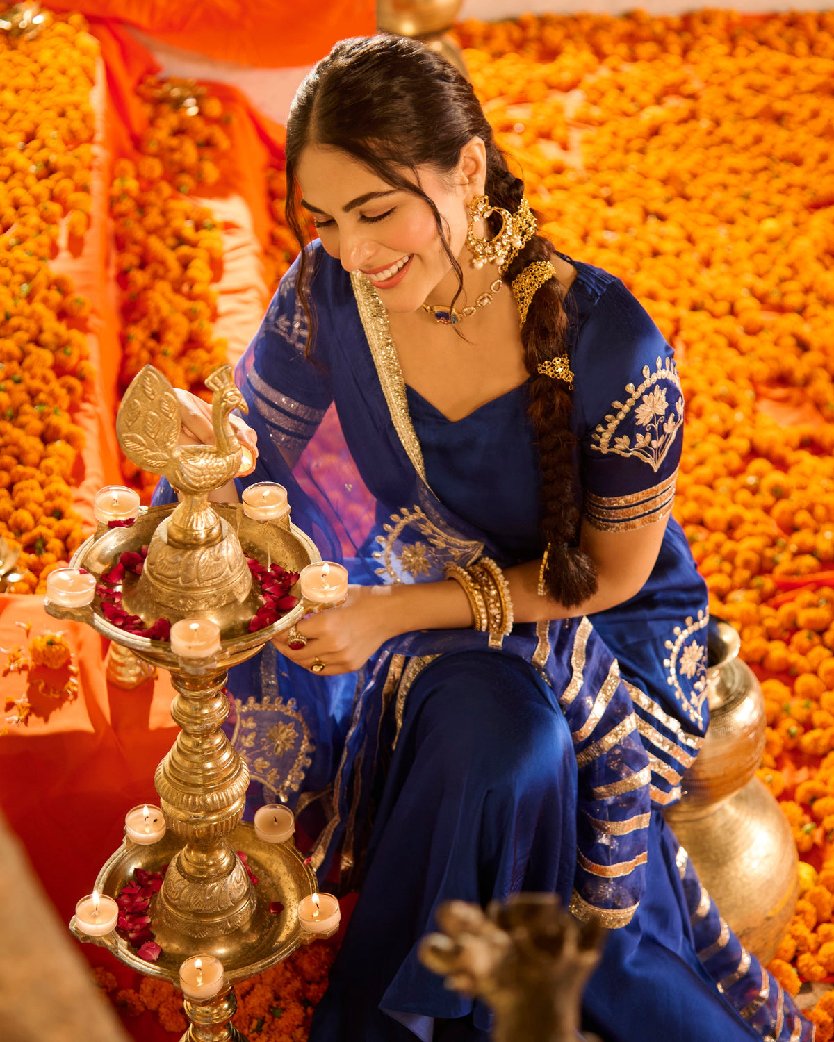 Keerti Blue Solid Satin Sharara Set