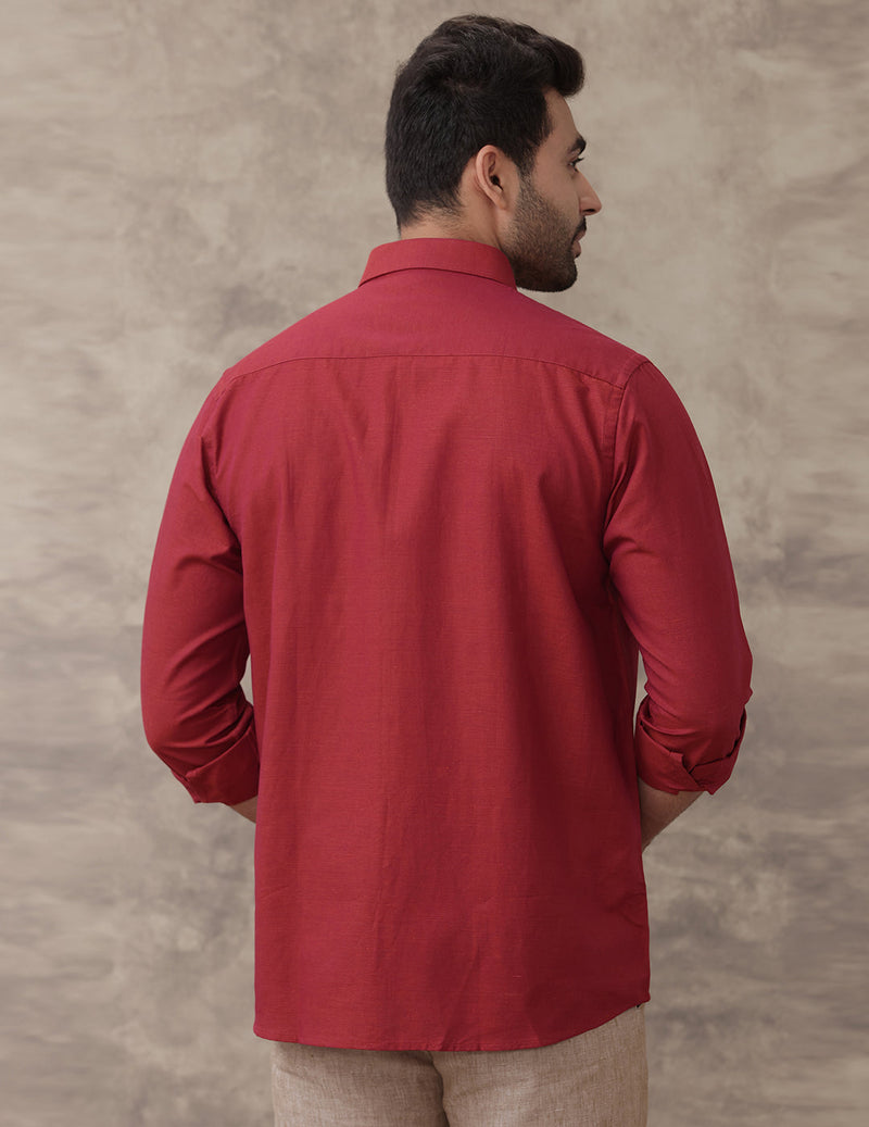 Men Linen Cotton Shirt Brick Red LF20