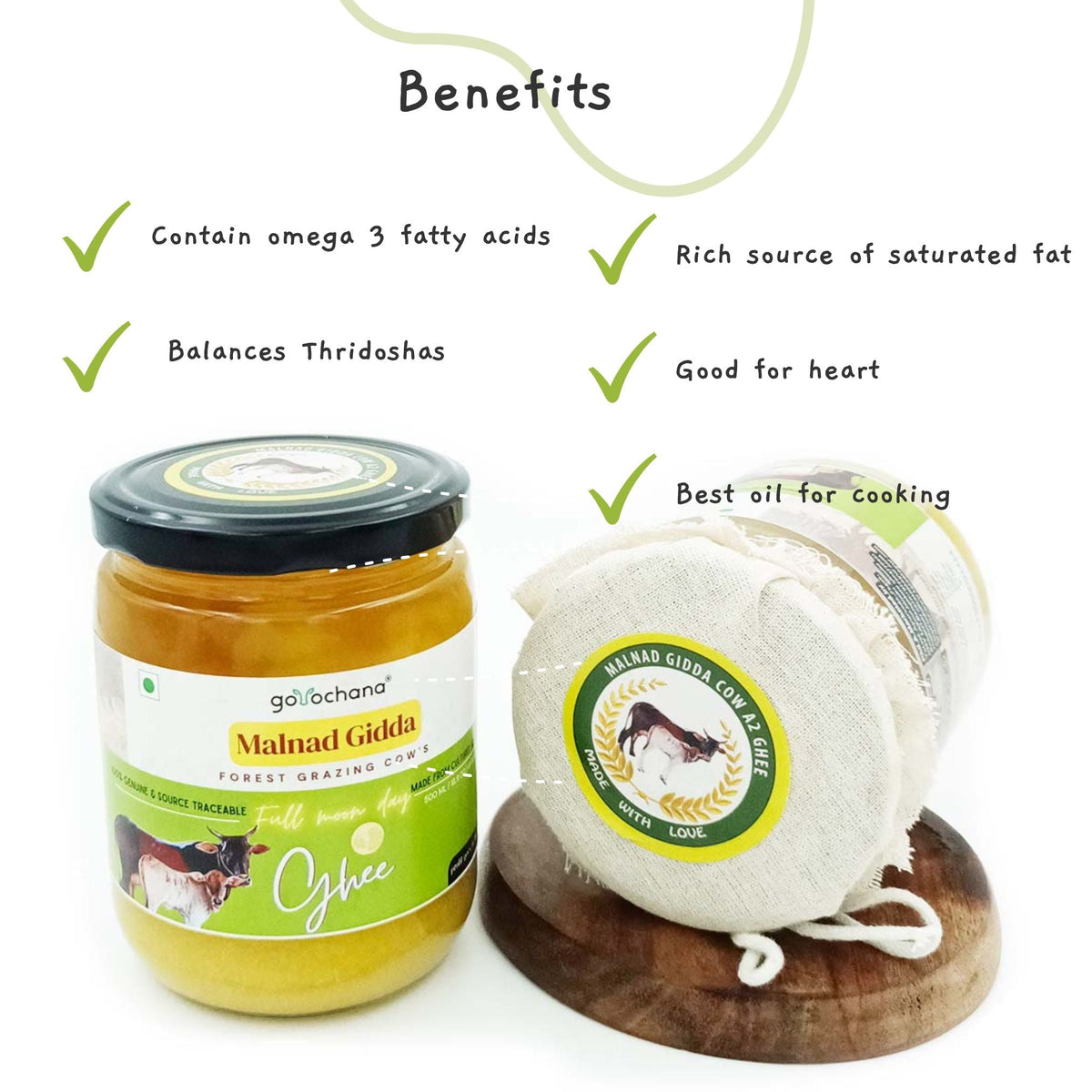 Gorochana 100% Source Traceable Desi Malnad Gidda A2 Full Moon Day Bilona Cow Ghee | Pure Ghee | Organic Ghee - Limited Time Offer