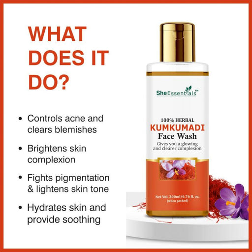 She Essentials Kumkumadi Glow Face Wash - Reduces Pigmentation & Dark Spots