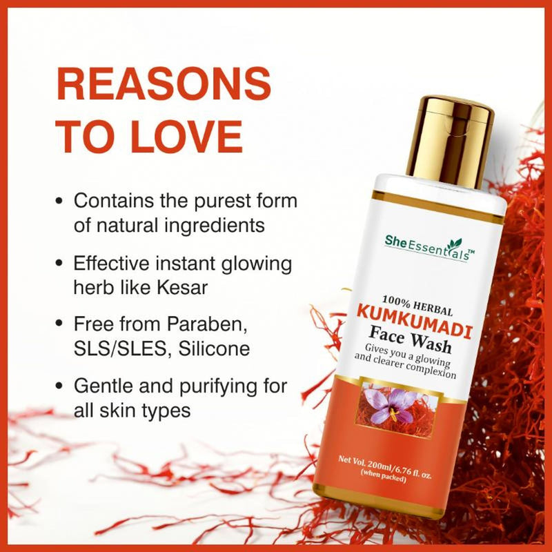 She Essentials Kumkumadi Glow Face Wash - Reduces Pigmentation & Dark Spots