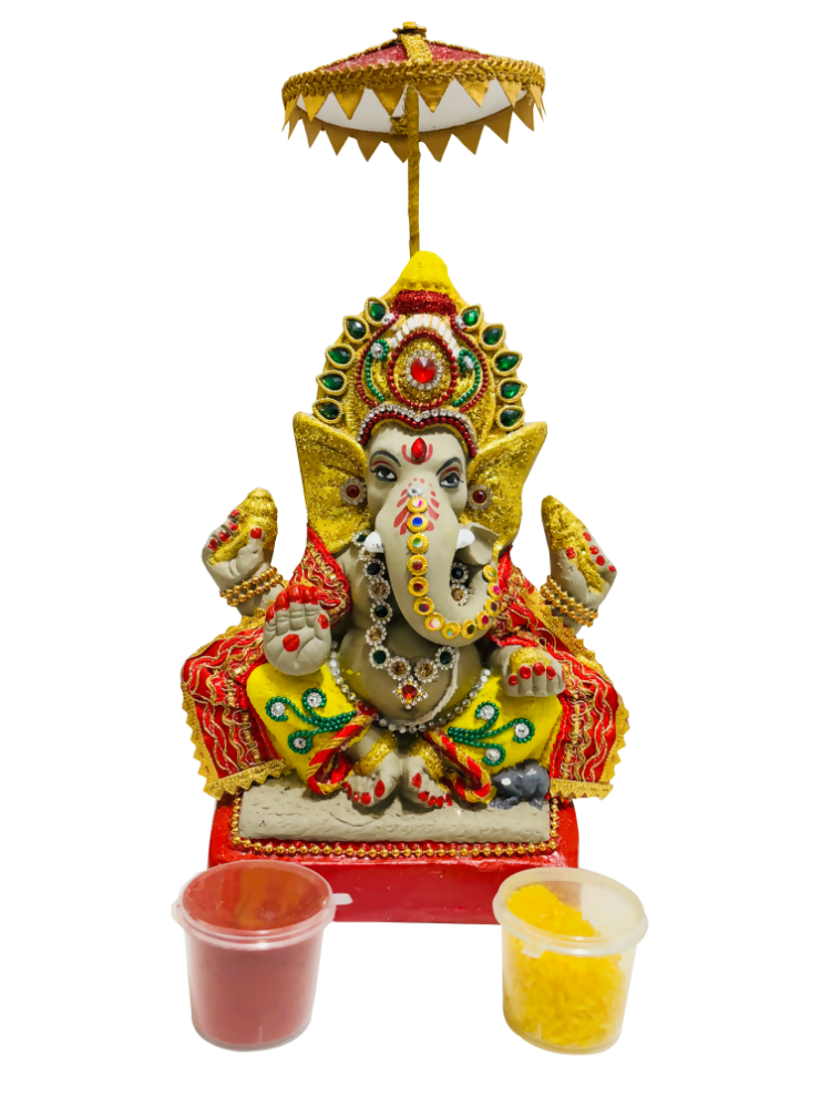 Eco-Friendly Ganesh Idols (Non-Toxic Colors) With Chatri, Kumkum & Akshat - Limited Time Offer