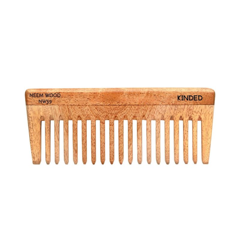 KINDED Handmade Oil Treated Wooden Hair Comb - Neem Wood NW39, Wide Tooth