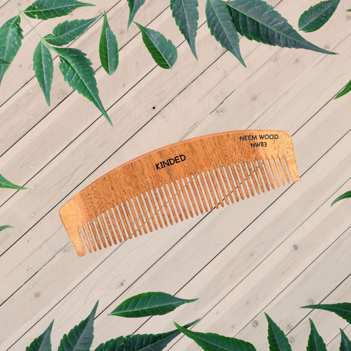KINDED Handmade Oil Treated Wooden Hair Comb - Neem Wood NW83, Regular Tooth