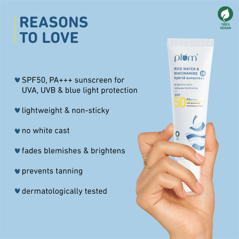 Plum 2% Niacinamide Sunscreen SPF 50 PA+++ UVA/B - Reduces Tan, No White Cast, Dermat Tested