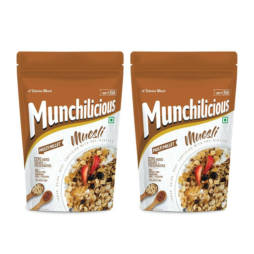 Munchilicious MultiMillet Muesli Fruits, Nuts & Seeds Crunchy Millets, High in Fibre and Protein