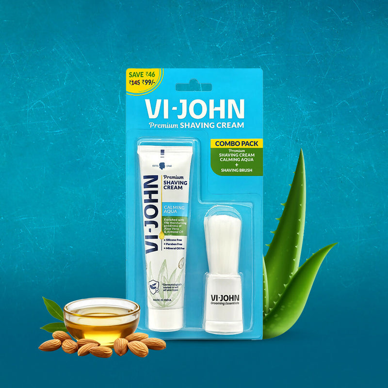 VI-JOHN Dermatologically Tested Premium Purifying Charcoal Shaving Cream With Shaving Brush Enriched with Aloevera & Jojoba Oil Free From Silicone, Paraben & Mineral Oil