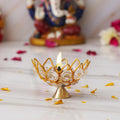 Golden Lotus Crystal Brass Diya for Diwali Pooja & Home Decor