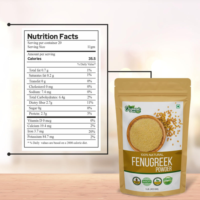 Organic Fenugreek Powder Also Known As Methi Seed Powder, Trigonella Foenum-Graecum | USDA Certified | Vegan | Preservative Free | Resealable Pack