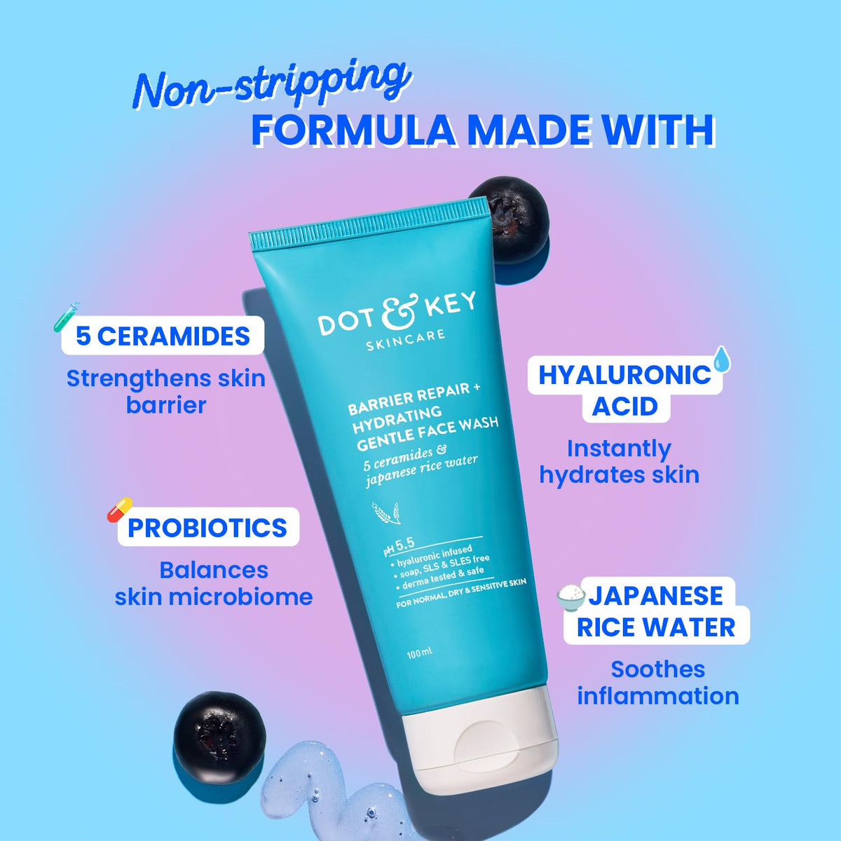DOT & KEY Barrier Repair + Hydrating Gentle Face Wash With Probiotic