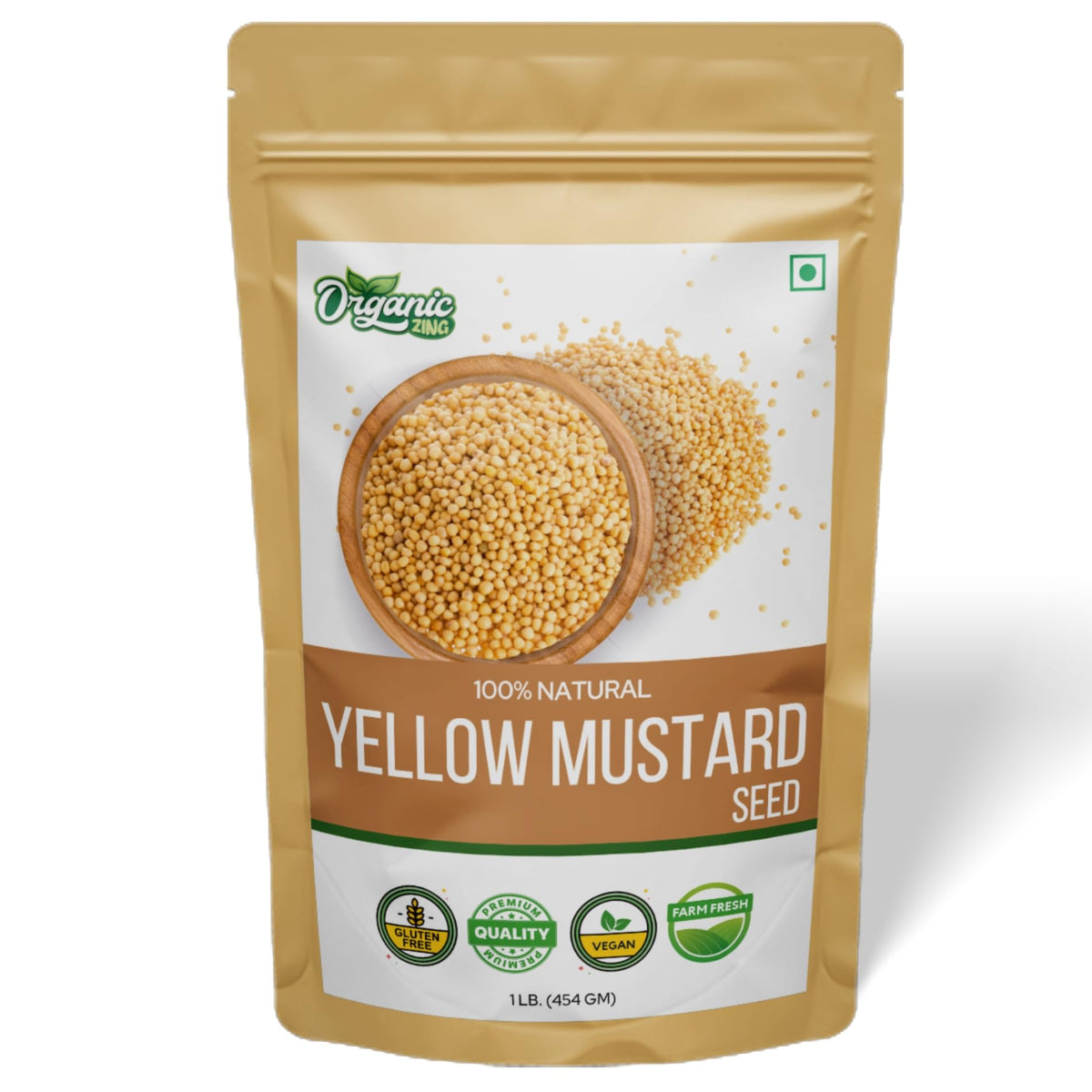 Package of yellow mustard seed with a clear background