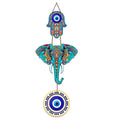 Elephant Wooden Wall Hanging Decor with Hamsa Hand Design