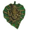 eCraftIndia Golden Ganesha Wall Hanging on Green Leaf for Home Decor