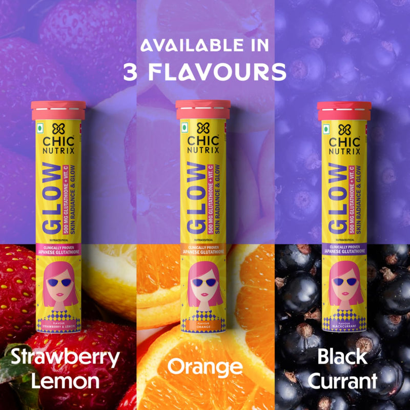 Chicnutrix Glow 500mg Effervescent Tablets - Strawberry & Lemon Flavor, For Glow & Radiance Skin