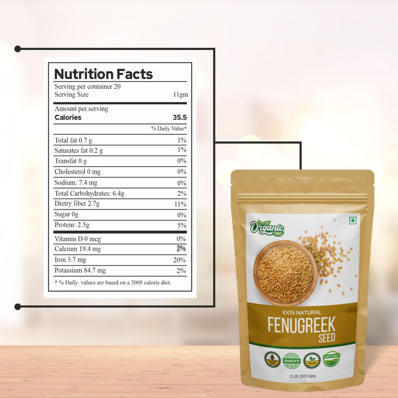 Organic Zing Fenugreek Seeds Also Known As Methi Seeds and Trigonella Foenum-Graecum |100% Pure & Natural | Vegan | Preservative Free | Resealable Pack