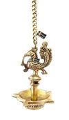 Handmade Brass Peacock Hanging Diya with 5 Oil Wicks for Decoration
