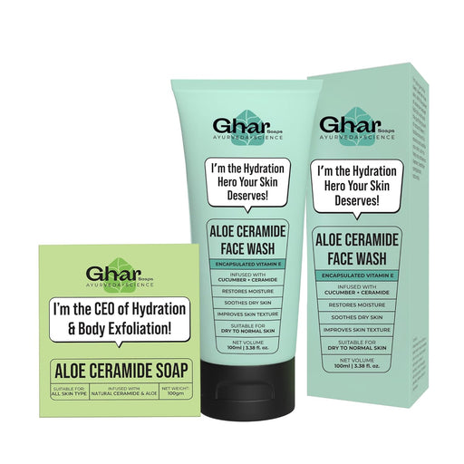 Gharsoaps Aloe-Ceramide Face Wash for Dry to Normal Skin | Hydration Hero with Ceramides, Cucumber & Vitamin E | Soothing & Moisturizing Cleanser | 100ml