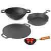 Indus Valley 4-Piece Cast Iron Cookware Set with Tadka Pan