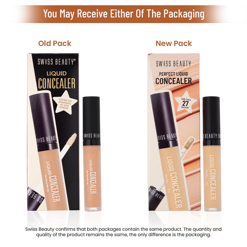 Swiss Beauty Liquid Light Weight Concealer With Full Coverage |Easily Blendable Concealer For Face Makeup With Matte Finish | Shade- Light - Moyen, 6g