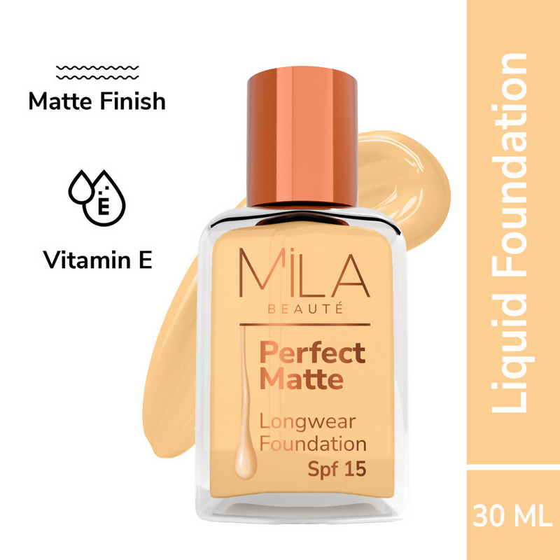 Mila Beaute Perfect Matte Longwear Foundation with SPF 15 & Oil Control Formula - Natural Beige