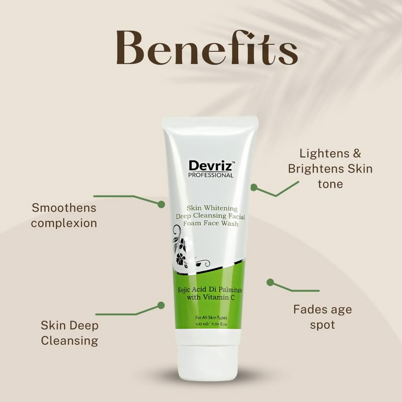 Devriz Professional Kojic Acid Face Wash For Reducing Pigmentation Dark Spots Uneven Skin Tone