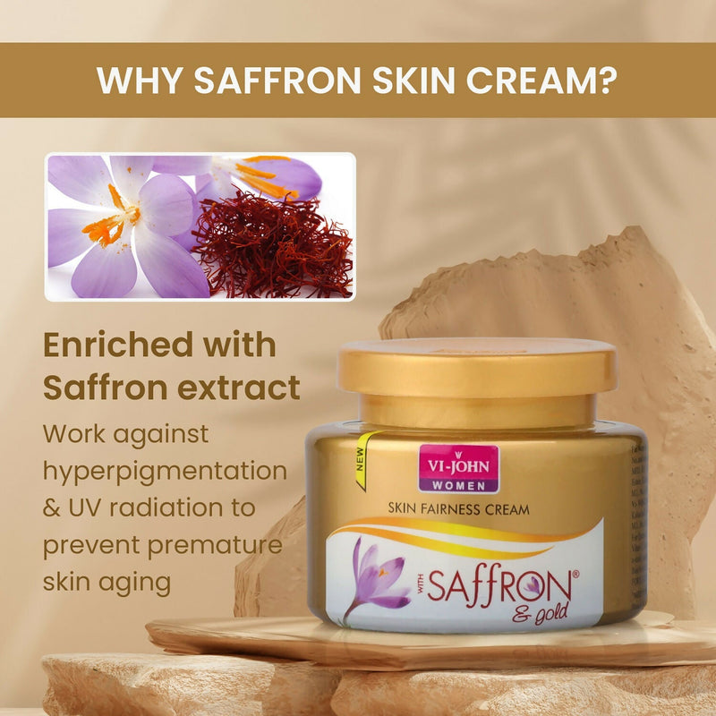 VI-JOHN Saffron Gold Skin Fairness Cream with Vitamin E & Mulberry Extracts