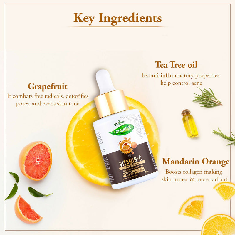 VI-JOHN Prakritik Vitamin C Face Serum Brightening, Anti-Aging & Glowing Skin, 100% Bio-Actives