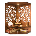 Wooden Corner Pooja Stand with LED Light for Home or Office Temple