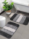 Black Microfiber Striped Bath Mats - Non-Slip, Absorbent, 35x50cm, Set of 2