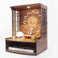 Heartily Wooden Pooja Stand with LED for Home Temple Wall Mount