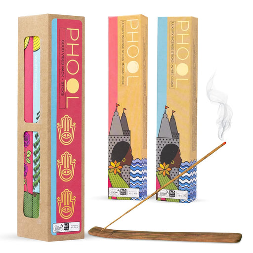 Phool Luxury Incense Sticks Pack, Indian Rose & White Cedar, Organic, 2-Pack