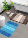 Microfiber Striped Bath Mats Set of 2 - Non-Slip, Quick-Dry, 35x50cm, Turquoise/Brown