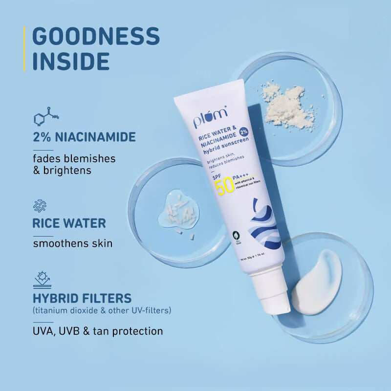 Plum 2% Niacinamide Sunscreen SPF 50 PA+++ UVA/B - Reduces Tan, No White Cast, Dermat Tested