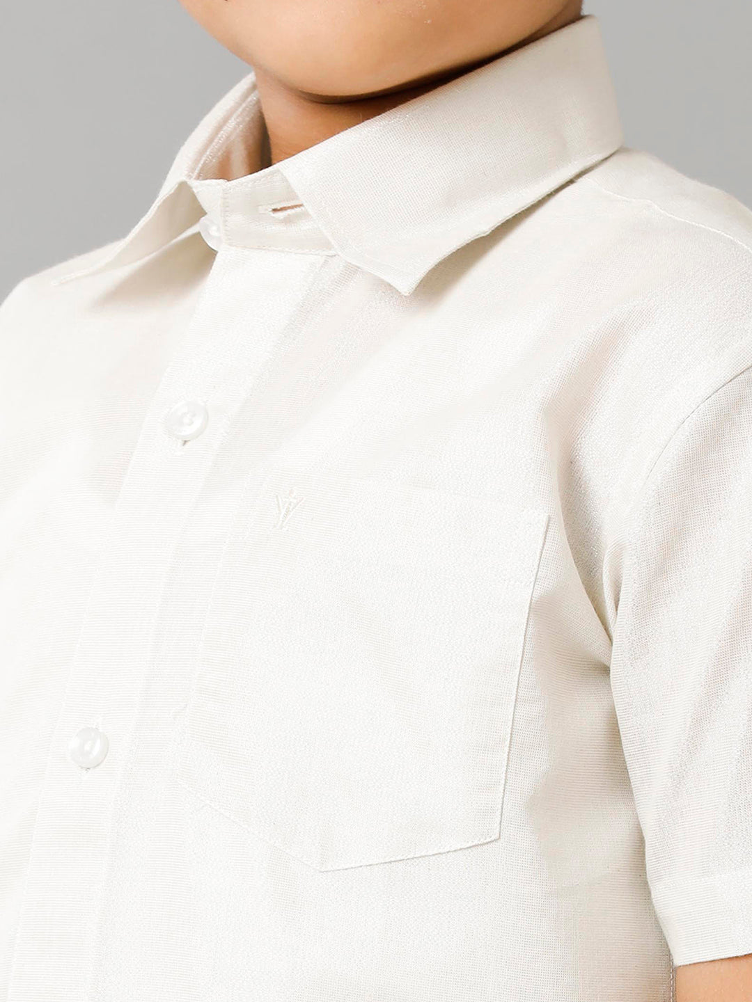 Like Father Like Son Half Sleeves Tissue Jari Shirt Dhoti Combo Sankalpam Silver