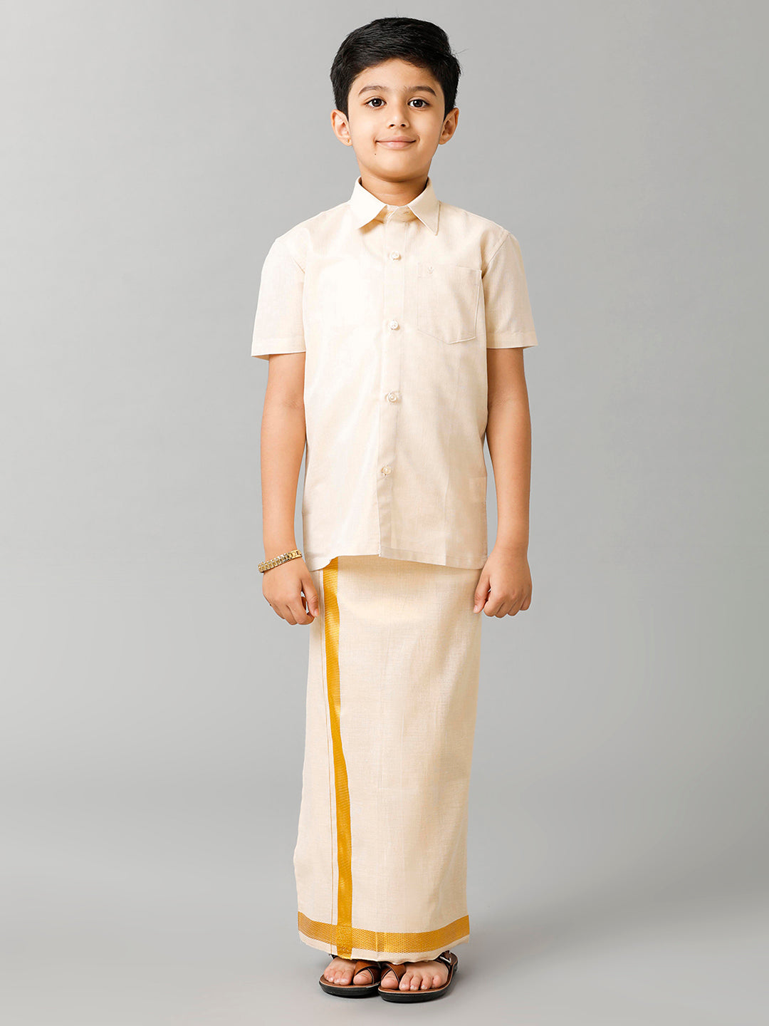 Like Father Like Son Half Sleeves Tissue Jari Shirt Dhoti Combo Sankalpam Gold