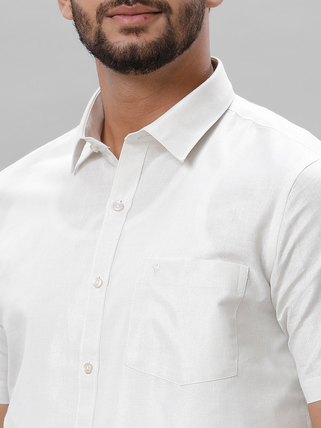 Like Father Like Son Half Sleeves Tissue Jari Shirt Dhoti Combo Sankalpam Silver