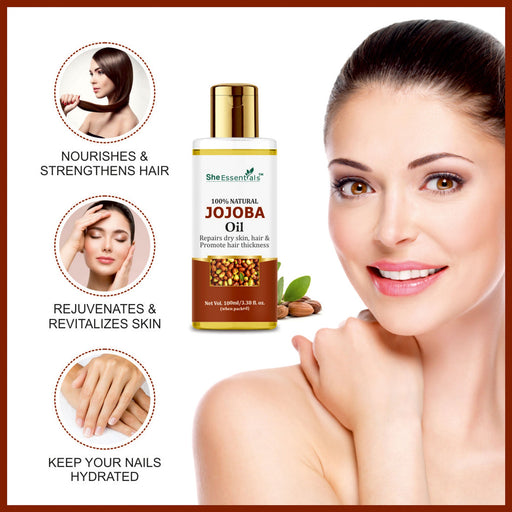 She Essentials Pure Cold Pressed Natural Unrefined Jojoba Oil For Face, Hair & Skin