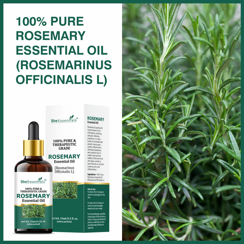 She Essentials Rosemary Essential Oil For Hair Growth & Longer Hair - 100% Pure & Natural