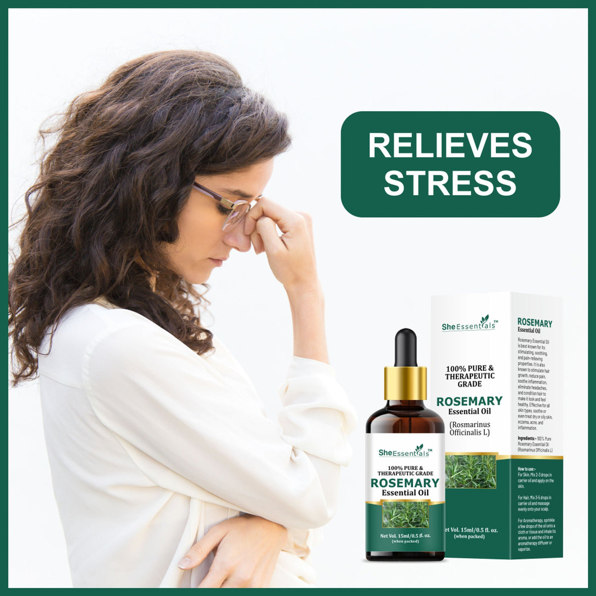 She Essentials Rosemary Essential Oil For Hair Growth & Longer Hair - 100% Pure & Natural
