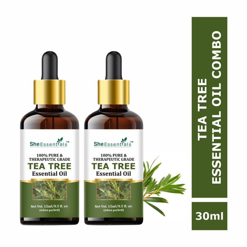 She Essentials Tea Tree Essential Oil For Active Acne & Pimples, Blemishes & Flakes, Organic & Pure